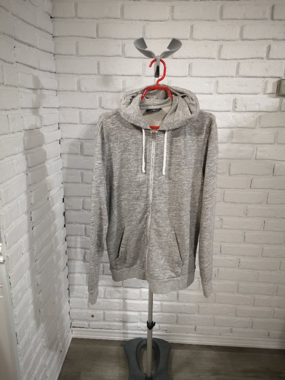 H&M Men's Size Medium Grey Terry Lined Full Zip Hoodie Kangaroo Pocket